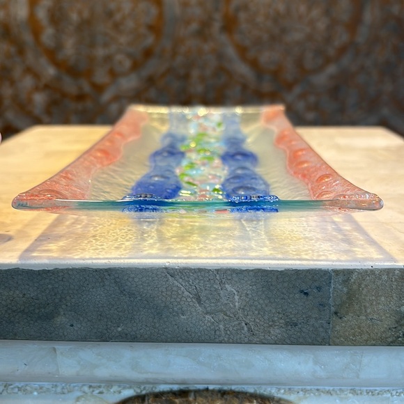 Multicolor Rectangular Textured Bent Fused GLASS Serving Trinket Decorative TRAY - Picture 6 of 8